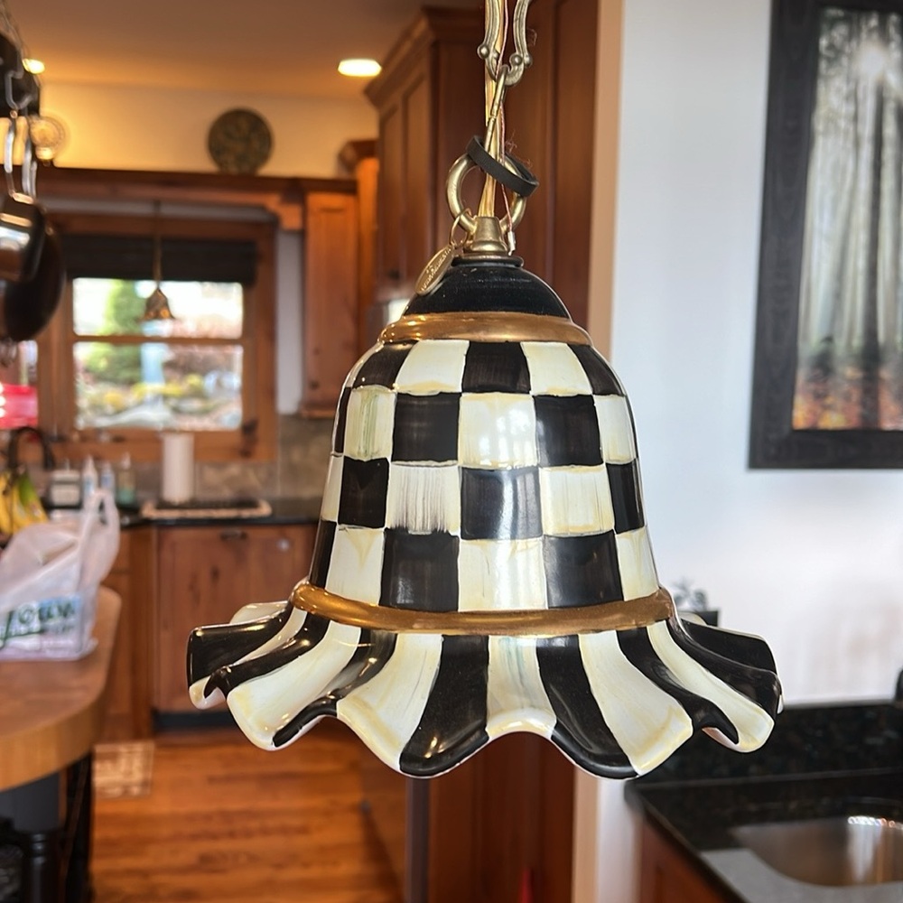 Mackenzie-Childs Courtly Check Ceramic Bell Pendant Light